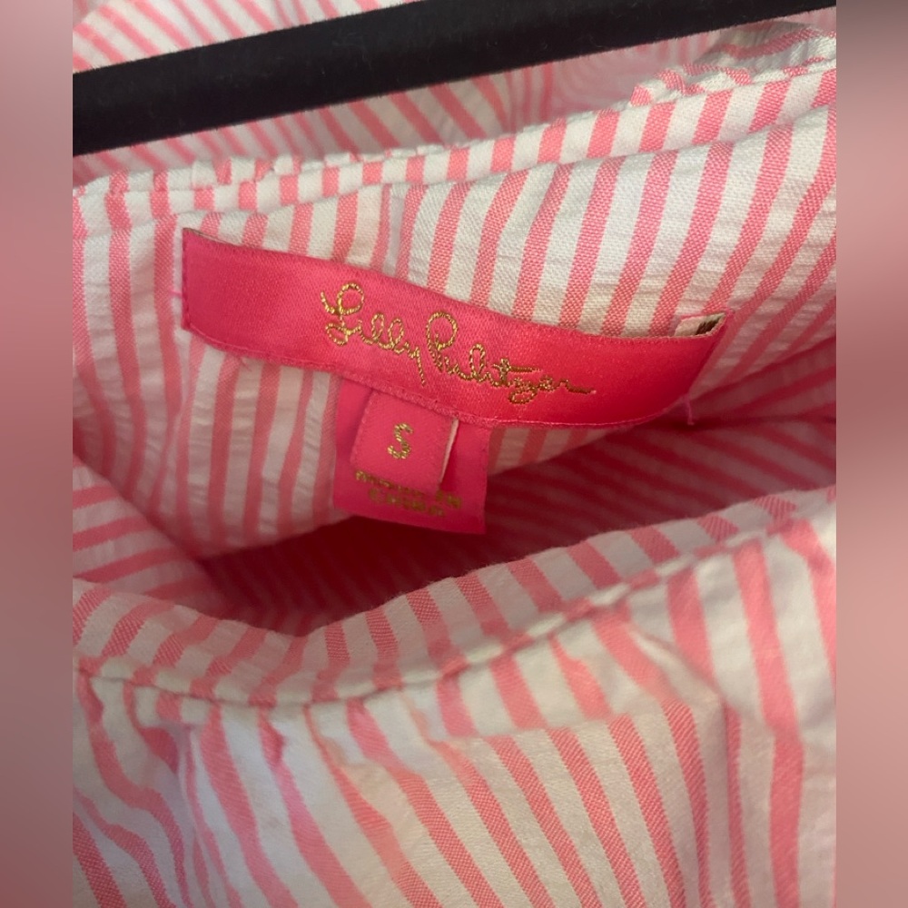 Lilly Pulitzer Trixie One Shoulder Ruffle Top Havana Pink Seersucker Size Small - Picture 2 of 5